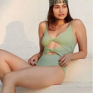 ⭐️ Malai Willowing Green Thea Boho Peasant Strappy Hipster One Piece Swimsuit